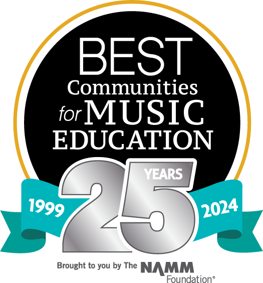 Award Image. Text reads 2023 Best Communities for Music Education, Brought to you by the NAMM Foundation